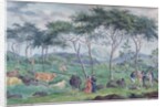 Herd of cattle with cowherds near the river on the east of the Ile de la Reunion, October 1812 by Jean-Joseph Patu de Rosemont