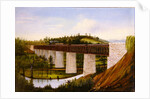 View of a covered bridge and railroad, c.1870 by American School