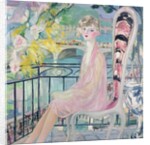 Portrait of Dolly Davis on a balcony in front of the old bridge of Alma by Jacqueline Marval