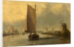 River Scene with Shipping by English School