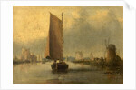 River Scene with Shipping by English School