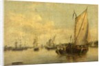 River Scene with Shipping by English School