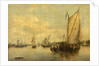 River Scene with Shipping by English School