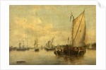 River Scene with Shipping by English School