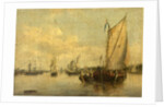 River Scene with Shipping by English School