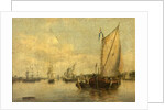 River Scene with Shipping by English School