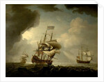 Three English Men-of-War Getting Underway in a Fresh Breeze by Peter Monamy