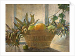 Fruit and Leaves in a Basket by George Sheringham
