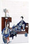 Lady Reclining with a Servant Playing a Musical Instrument by School Chinese