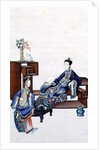 Lady Reclining with a Servant Playing a Musical Instrument by School Chinese