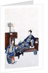 Lady Reclining with a Servant Playing a Musical Instrument by School Chinese