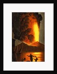 Night view of Vesuvius erupting by English School