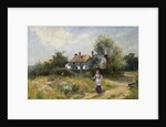 Landscape with Cottage Woman, late 19th-20th century by Ernest C. Walbourne