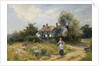 Landscape with Cottage Woman, late 19th-20th century by Ernest C. Walbourne
