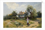 Landscape with Cottage Woman, late 19th-20th century by Ernest C. Walbourne