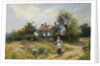 Landscape with Cottage Woman, late 19th-20th century by Ernest C. Walbourne