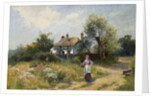 Landscape with Cottage Woman, late 19th-20th century by Ernest C. Walbourne