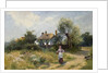 Landscape with Cottage Woman, late 19th-20th century by Ernest C. Walbourne