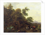 Wooded Landscape with Soldiers Escorting Prisoners, 1656 by Nicolaes Pietersz. Berchem