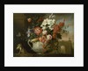 Still life with flowers in an urn, with a monkey, on a ledge, c.1699 by Jakob Bogdani or Bogdany
