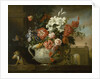 Still life with flowers in an urn, with a monkey, on a ledge, c.1699 by Jakob Bogdani or Bogdany