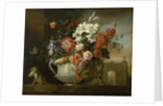 Still life with flowers in an urn, with a monkey, on a ledge, c.1699 by Jakob Bogdani or Bogdany