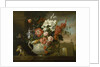 Still life with flowers in an urn, with a monkey, on a ledge, c.1699 by Jakob Bogdani or Bogdany