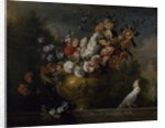 Still life with flowers in an urn, with a cockatoo, on a ledge, c.1699 by Jakob Bogdani or Bogdany