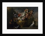 Still life with flowers in an urn, with a cockatoo, on a ledge, c.1699 by Jakob Bogdani or Bogdany