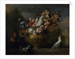 Still life with flowers in an urn, with a cockatoo, on a ledge, c.1699 by Jakob Bogdani or Bogdany