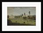 View of the new villa, old house and stables from across Burlington Lane, Chiswick Villa by Pieter Andreas Rysbrack