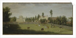 View of the new villa, old house and stables from across Burlington Lane, Chiswick Villa by Pieter Andreas Rysbrack