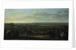 A view of Old Newmarket with figures and horses on the Heath by John Wootton