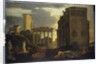 Capriccio view with figures by a triumphal arch and the Temples of Saturn and Jupiter Tonans by Jean Lemaire