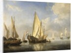 Shipping in a calm with a States Yacht off the end of a pier, c.1680 by Willem van de the Younger Velde