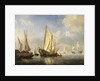 Shipping in a calm with a States Yacht off the end of a pier, c.1680 by Willem van de the Younger Velde