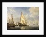 Shipping in a calm with a States Yacht off the end of a pier, c.1680 by Willem van de the Younger Velde