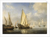Shipping in a calm with a States Yacht off the end of a pier, c.1680 by Willem van de the Younger Velde