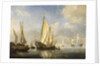 Shipping in a calm with a States Yacht off the end of a pier, c.1680 by Willem van de the Younger Velde