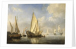 Shipping in a calm with a States Yacht off the end of a pier, c.1680 by Willem van de the Younger Velde