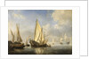 Shipping in a calm with a States Yacht off the end of a pier, c.1680 by Willem van de the Younger Velde