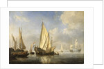 Shipping in a calm with a States Yacht off the end of a pier, c.1680 by Willem van de the Younger Velde