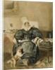 Portrait of a lady by a table with a dog by William Henry Hunt