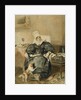 Portrait of a lady by a table with a dog by William Henry Hunt