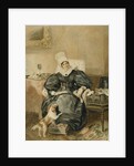 Portrait of a lady by a table with a dog by William Henry Hunt