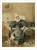 Portrait of a lady by a table with a dog by William Henry Hunt