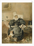 Portrait of a lady by a table with a dog by William Henry Hunt