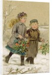 Children Playing in the Snow - Collecting Holly by George Goodwin Kilburne
