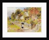 Cottages - a row of cottages with a figure and other children playing by William Stephen Coleman