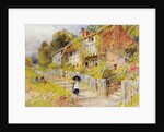 Cottages - a row of cottages with a figure and other children playing by William Stephen Coleman